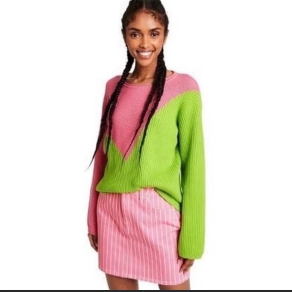Victor Glemaud For Target Skirt 6 Pinstripe High Rise Mini Jean Skirt Pink NWT - Picture 3 of 4